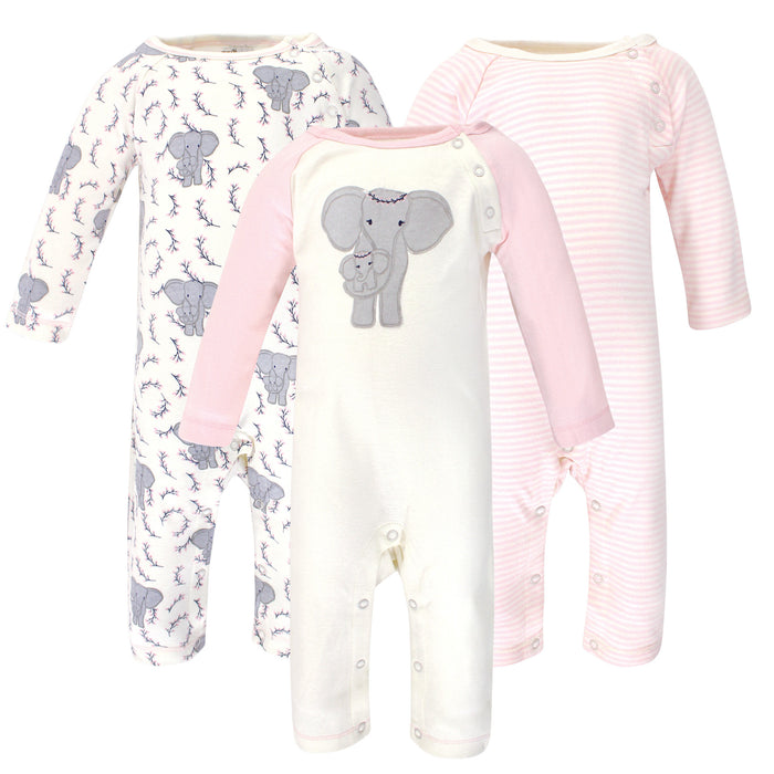 Touched by Nature Baby Girl Organic Cotton Coveralls 2 Pack, Girl Elephant