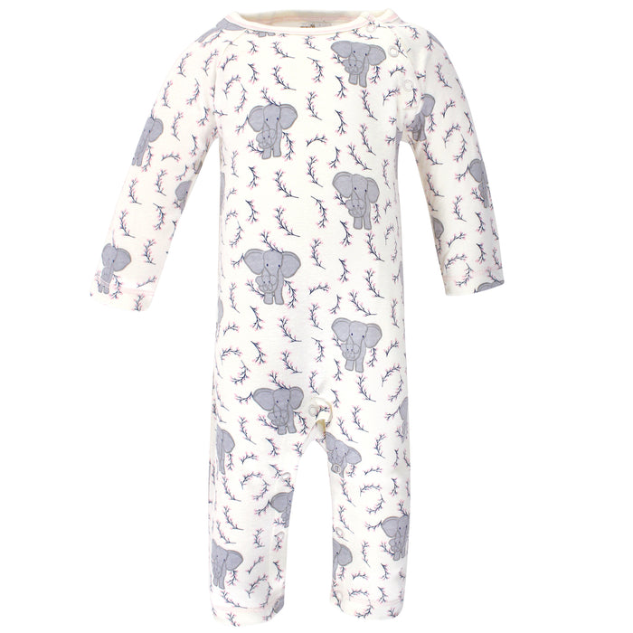 Touched by Nature Baby Girl Organic Cotton Coveralls 2 Pack, Girl Elephant