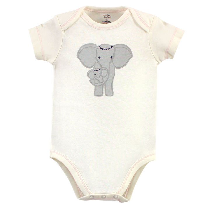 Touched by Nature Baby Girl Organic Cotton Bodysuits 5 Pack, Girl Elephant