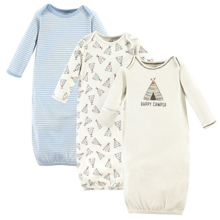Touched by Nature Baby Boy Organic Cotton Long-Sleeve Gowns 3 Pack 0-6 Months