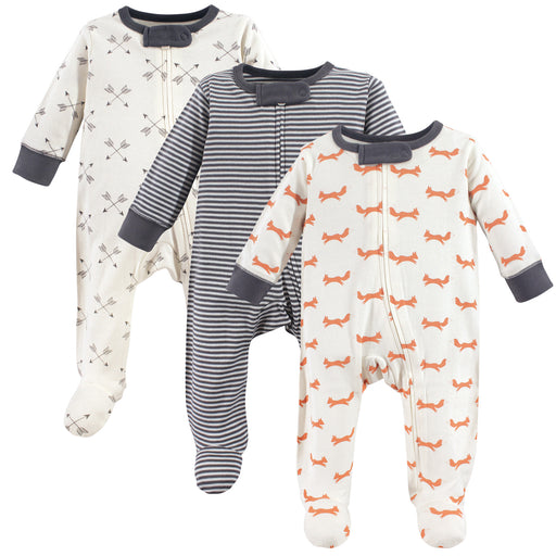 Touched by Nature Baby Boy Organic Cotton Zipper Sleep and Play 3 Pack, Fox