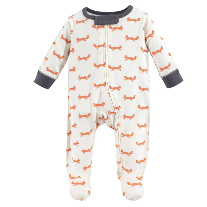 Touched by Nature Baby Boy Organic Cotton Zipper Sleep and Play 3 Pack, Fox