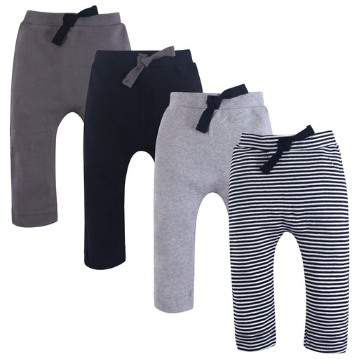 Touched by Nature Baby and Toddler Boy Organic Cotton Pants 4 Pack, Black Gray