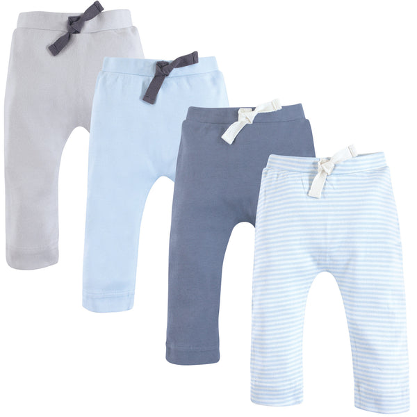 Touched by Nature Baby and Toddler Boy Organic Cotton Pants 4 Pack, Lt. Blue Gray