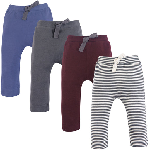 Touched by Nature Baby and Toddler Boy Organic Cotton Pants 4 Pack, Charcoal Burgundy