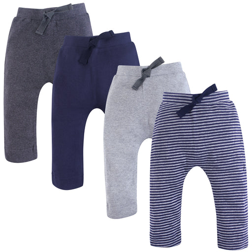 Touched by Nature Baby and Toddler Boy Organic Cotton Pants 4 Pack, Navy Gray