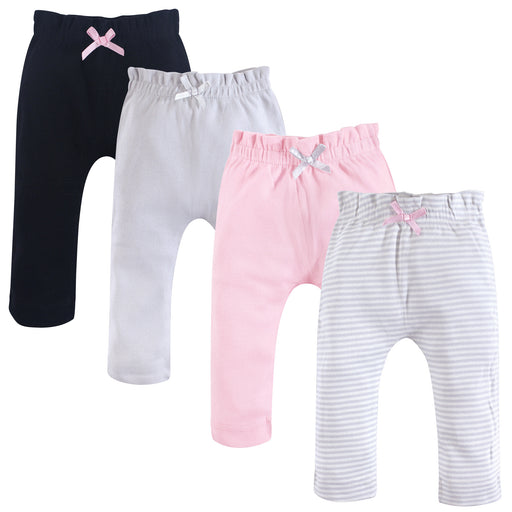 Touched by Nature Baby and Toddler Girl Organic Cotton Pants 4 Pack, Gray Pink