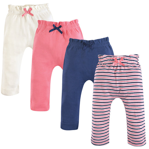 Touched by Nature Baby and Toddler Girl Organic Cotton Pants 4 Pack, Coral Blue