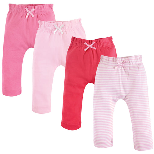Touched by Nature Baby and Toddler Girl Organic Cotton Pants 4 Pack, Lt. Pink Coral