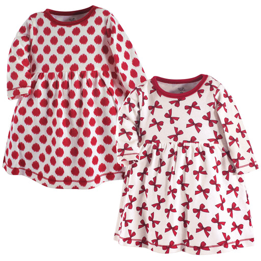 Touched by Nature Baby and Toddler Girl Organic Cotton Long-Sleeve Dresses 2 Pack, Bows