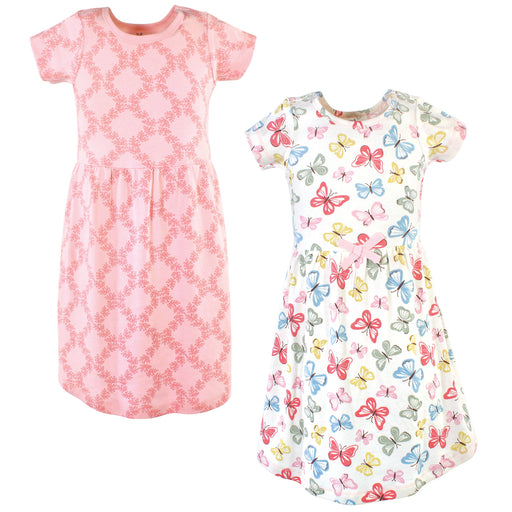 Touched by Nature Big Girls and Youth Organic Cotton Short-Sleeve Dresses 2-Pack, Butterflies