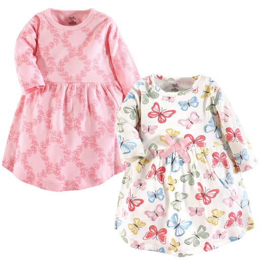 Touched by Nature Baby and Toddler Girl Organic Cotton Long-Sleeve Dresses 2 Pack, Butterflies