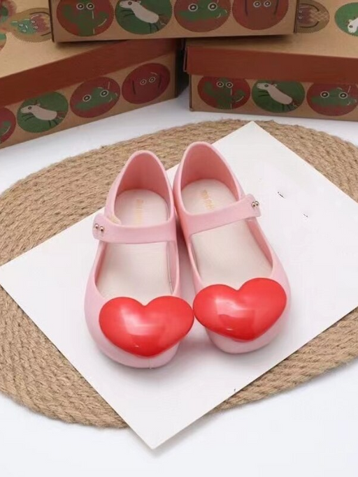 Mia Belle Girls Big Heart Pink Jelly Flats by Liv and Mia