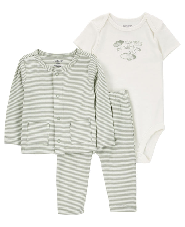 Carter's Baby 3 Piece Cardigan, Bodysuit & Pants Set in Green