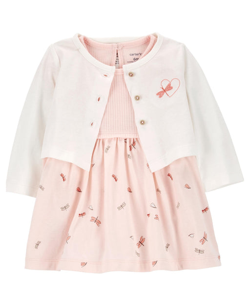 Carters Baby Girl Bodysuit Dress & Cardigan Set in Pink