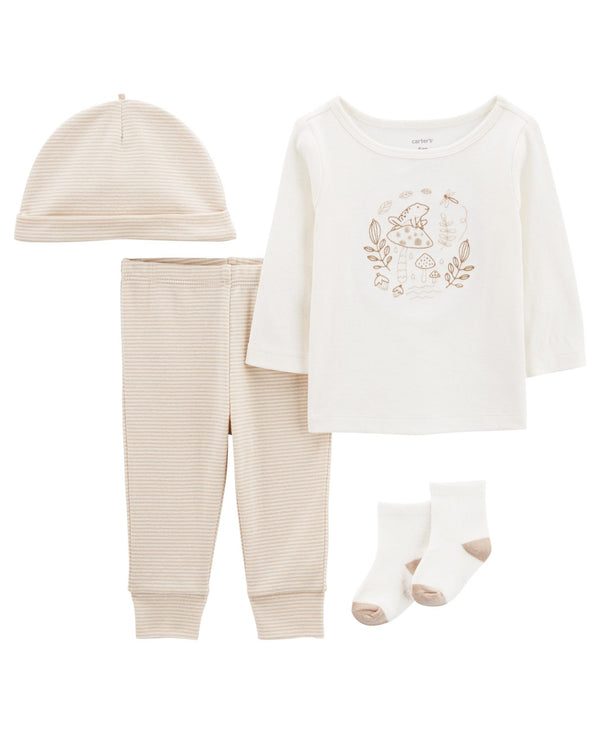 Carter's Baby 4 Piece Top, Pants, Hat & Socks Set in Neutral