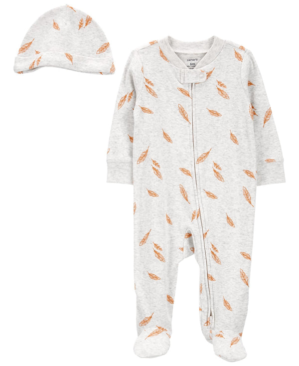 Carter's Baby Feathers Zip Sleep & Play & Hat Set