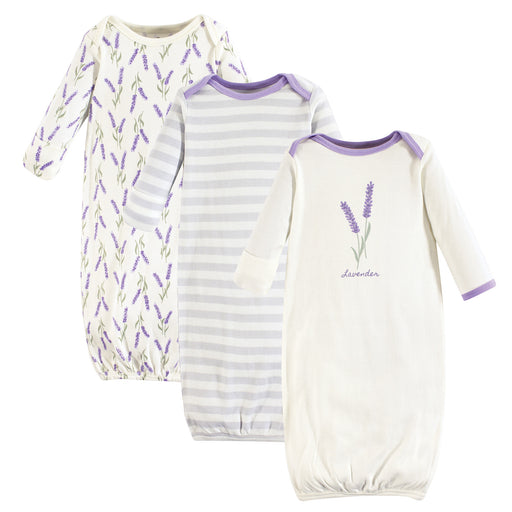 Touched by Nature Baby Girl Organic Cotton Long-Sleeve Gowns 3 Pack, Lavender, 0-6 Months