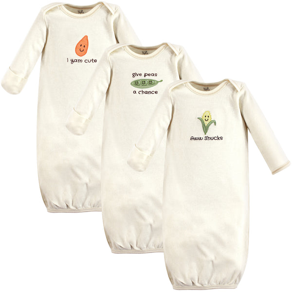 Touched by Nature Baby Organic Cotton Long-Sleeve Gowns 3 Pack, Corn, 0-6 Months