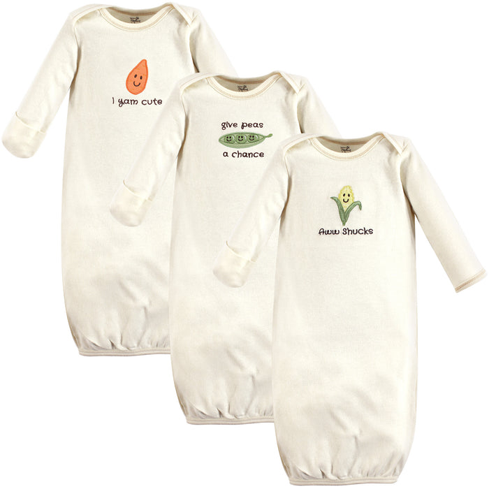 Touched by Nature Baby Organic Cotton Long-Sleeve Gowns 3 Pack, Corn, 0-6 Months