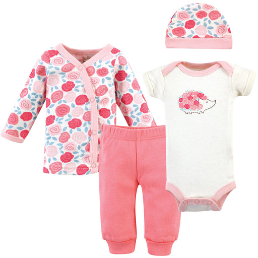 Touched by Nature Baby Girl Organic Cotton Preemie Layette 4 Piece Set, Rosebud, Preemie