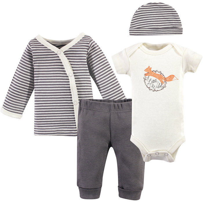 Touched by Nature Baby Boy Organic Cotton Preemie Layette 4 Piece Set, Fox Preemie
