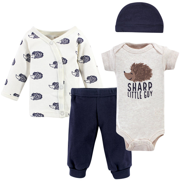 Touched by Nature Baby Boy Organic Cotton Preemie Layette 4 Piece Set, Hedgehog Preemie