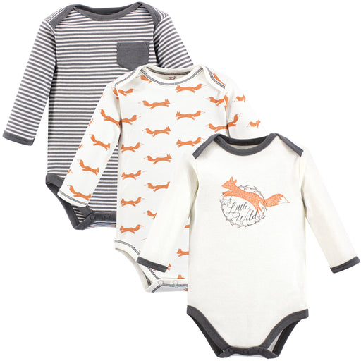 Touched by Nature Baby Boy Organic Cotton Long-Sleeve Bodysuits 3 Pack, Fox