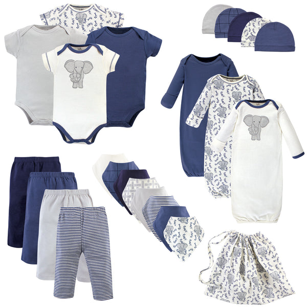 Touched by Nature Baby Boy Organic Cotton Layette Set and Giftset, Elephant, 0-6 Months