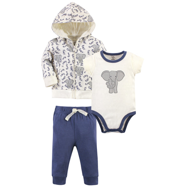 Touched by Nature Baby Organic Cotton Hoodie, Bodysuit and Pant, Print Elephant