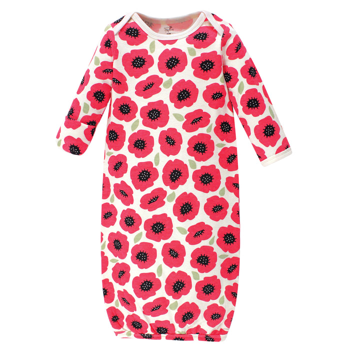 Touched by Nature Infant Girl Organic Cotton Gowns, Poppy, Preemie/Newborn