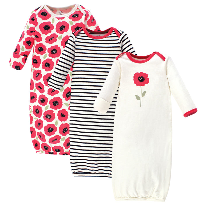 Touched by Nature Infant Girl Organic Cotton Gowns, Poppy, Preemie/Newborn