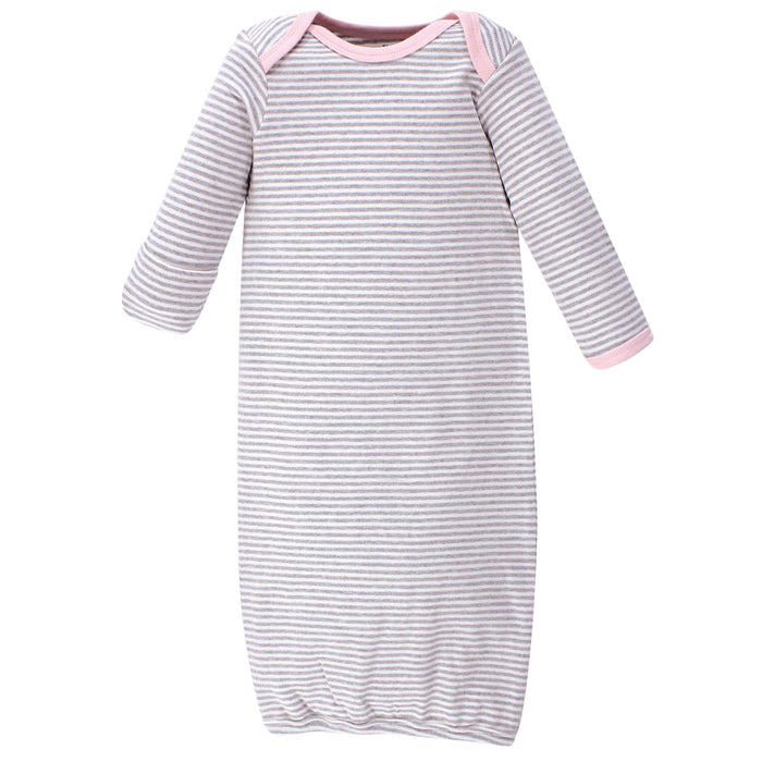 Touched by Nature Baby Girl Organic Cotton Long-Sleeve Gowns 3 Pack, Pink Gray Scribble, 0-6 Months