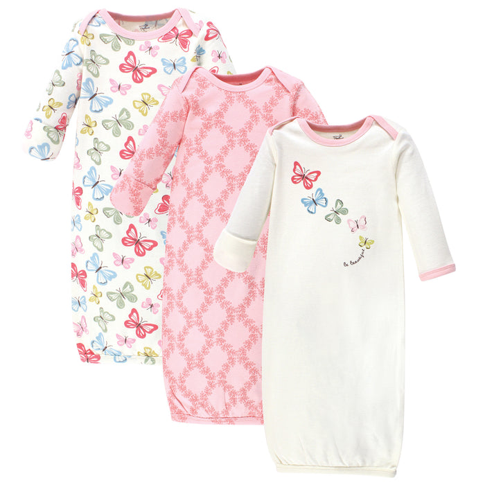Touched by Nature Baby Girl Organic Cotton Long-Sleeve Gowns 3 Pack, Butterflies, 0-6 Months