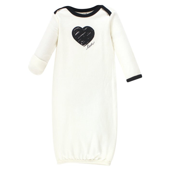 Touched by Nature Baby Girl Organic Cotton Long-Sleeve Gowns 3 Pack, Heart, 0-6 Months