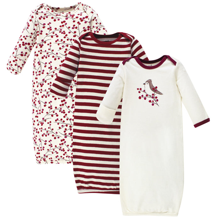 Touched by Nature Baby Girl Organic Cotton Gowns, Berry Branch, Preemie/Newborn