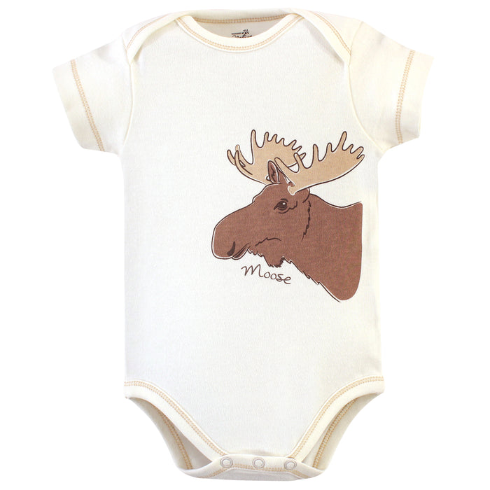 Touched by Nature Baby Boy Organic Cotton Bodysuits 5 Pack, Moose