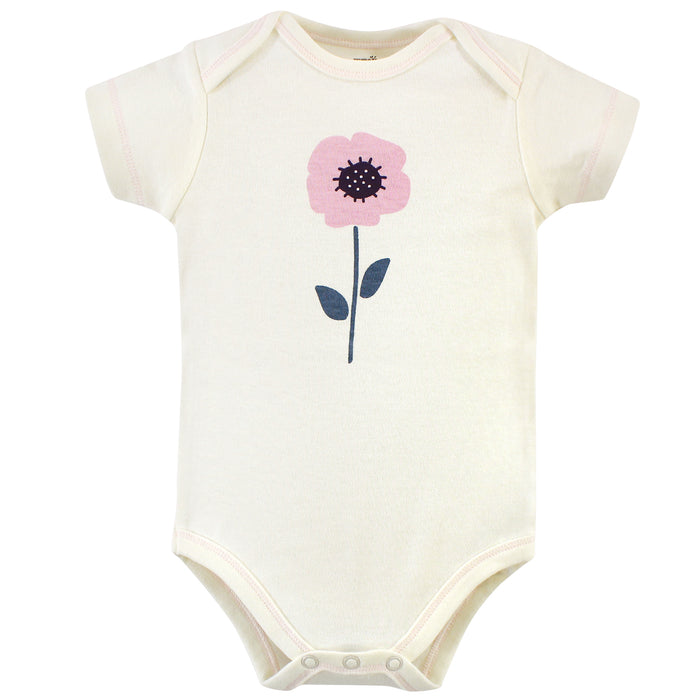 Touched by Nature Baby Girl Organic Cotton Bodysuits 5 Pack, Blossoms