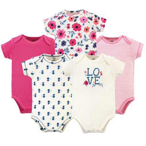 Touched by Nature Baby Girl Organic Cotton Bodysuits 5 Pack, Garden Floral