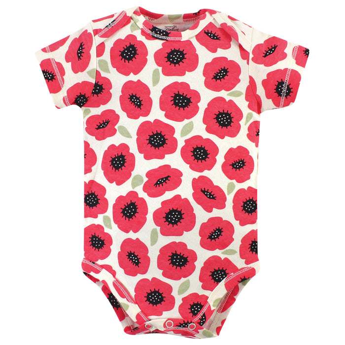 Touched by Nature Baby Girl Organic Cotton Bodysuits 5 Pack, Poppy