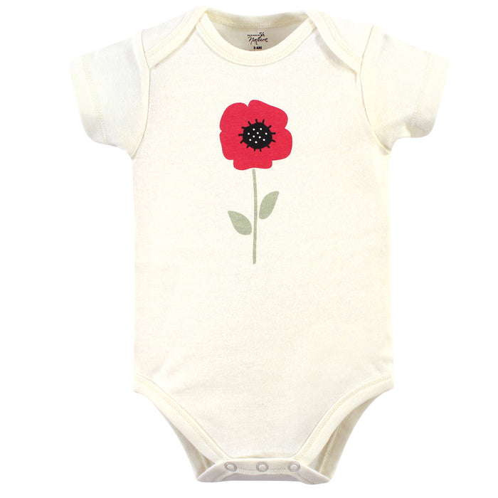 Touched by Nature Baby Girl Organic Cotton Bodysuits 5 Pack, Poppy