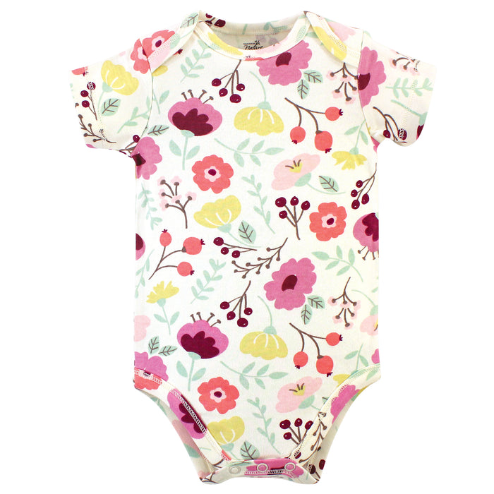 Touched by Nature Baby Girl Organic Cotton Bodysuits 5 Pack, Botanical