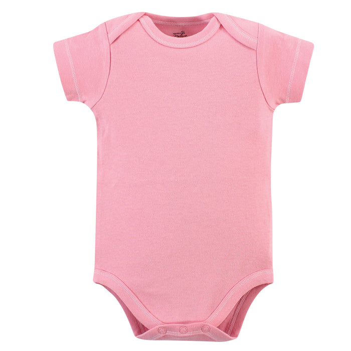 Touched by Nature Baby Girl Organic Cotton Bodysuits 5 Pack, Pink Rose