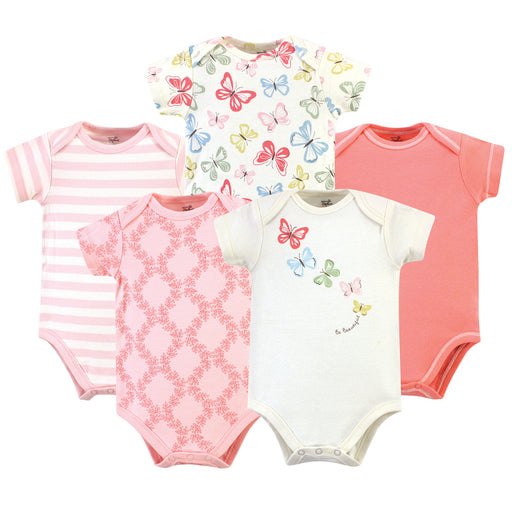 Touched by Nature Baby Girl Organic Cotton Bodysuits 5 Pack, Butterflies