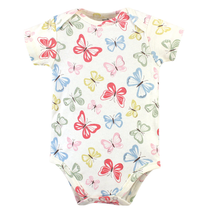 Touched by Nature Baby Girl Organic Cotton Bodysuits 5 Pack, Butterflies