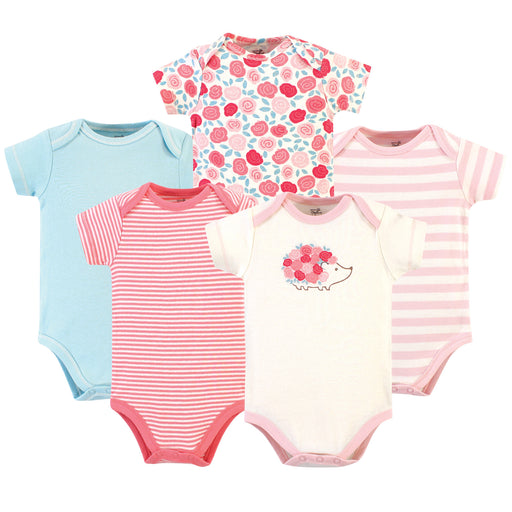 Touched by Nature Baby Girl Organic Cotton Bodysuits 5 Pack, Rosebud