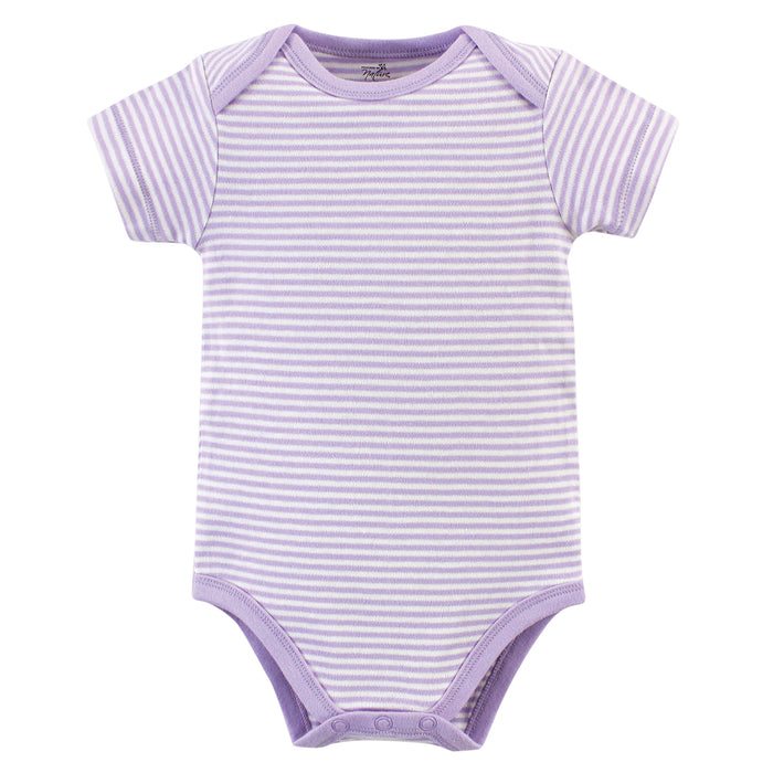 Touched by Nature Baby Girl Organic Cotton Bodysuits 5 Pack, Lavender