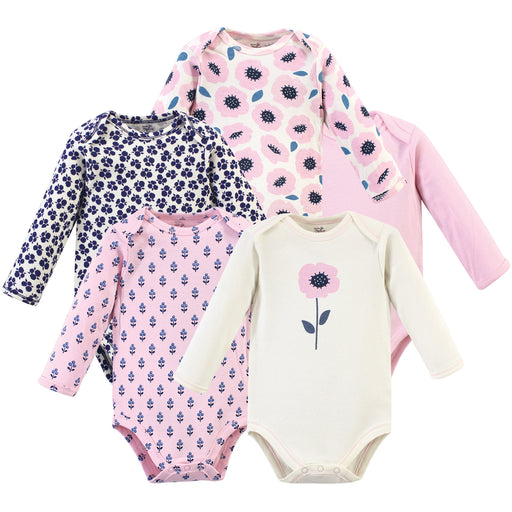 Touched by Nature Baby Girl Organic Cotton Long-Sleeve Bodysuits 5 Pack, Blossom
