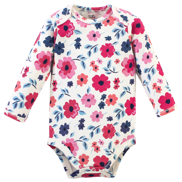 Touched by Nature Baby Girl Organic Cotton Long-Sleeve Bodysuits 5 Pack, Garden Floral