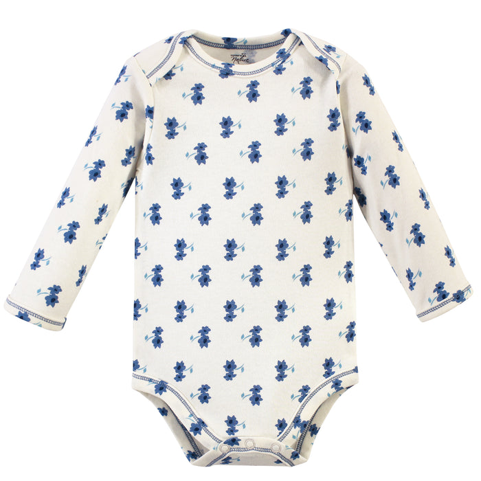 Touched by Nature Baby Girl Organic Cotton Long-Sleeve Bodysuits 5 Pack, Garden Floral